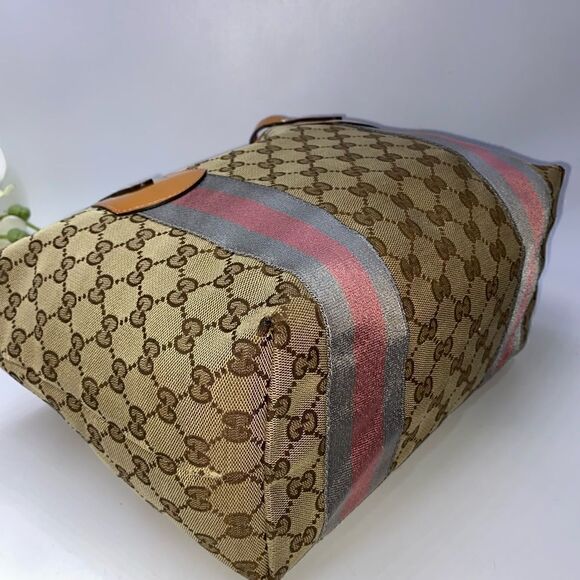 Authentic Gucci GG Logo Canvas Leather Trim Tote - Picture 9 of 15